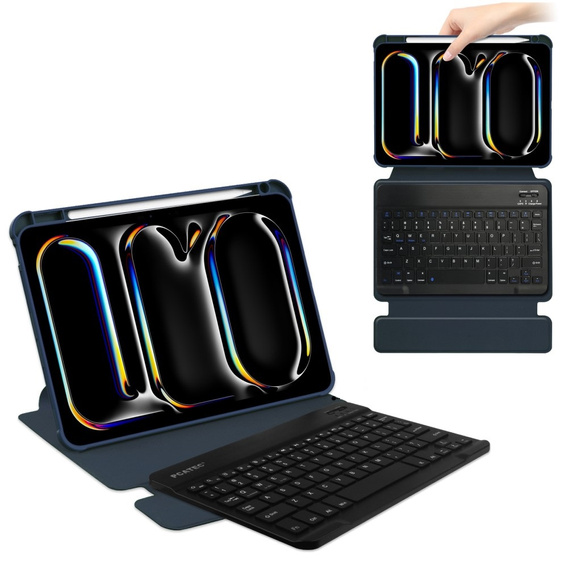 Husă pentru tastatură pentru iPad Pro 11" 2024 (5 gen.), Rotary 360° Leather, albastru închis