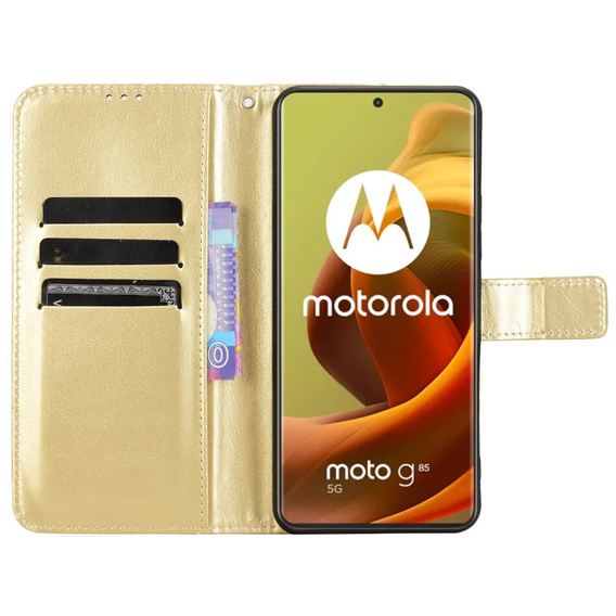 Cu clapetă pentru Motorola Moto G85, Crazy Horse Wallet, de aur