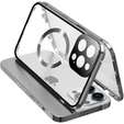 Carcasa Magnetic Dual Glass MagSafe pentru iPhone 15 Pro Max, de argint