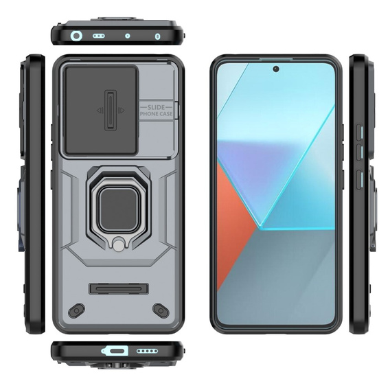 Husă pentru Xiaomi Redmi Note 13 Pro 5G, KickStand Camera Lens, gri