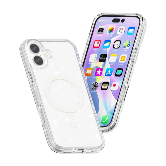 Husă pentru iPhone 17, pentru MagSafe, glitter, transparentă