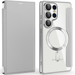 Cu clapetă pentru Samsung Galaxy S25 Ultra, RFID Wallet MagSafe CamShield, de argint