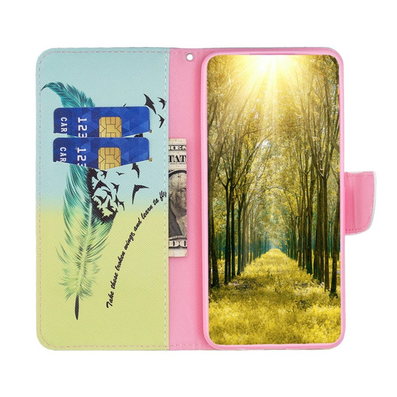 Cu clapetă pentru Motorola Moto G54 5G, Wallet, feather, albastru