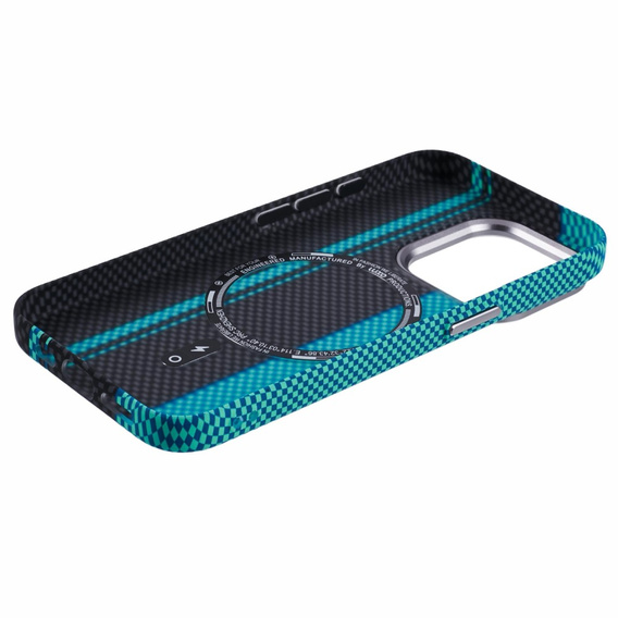 Carcasa pentru iPhone 15 Pro Max, Carbon Fiber MagSafe, negru / albastru