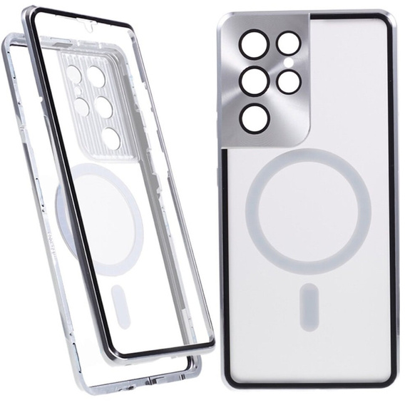 Carcasa Magnetic Dual Glass MagSafe pentru Samsung Galaxy S21 Ultra, de argint