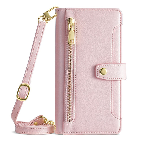 Cu clapetă pentru iPhone 14, Wallet Zipper Pocket, roz
