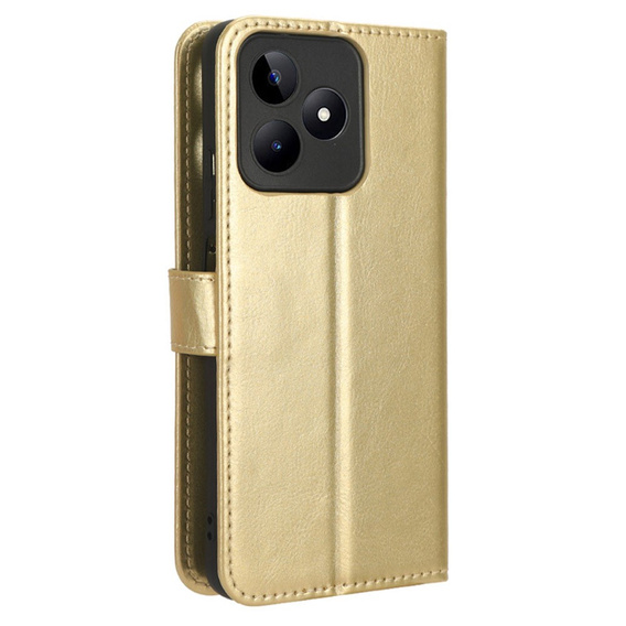 Cu clapetă pentru Realme Note 50, Crazy Horse Wallet, de aur