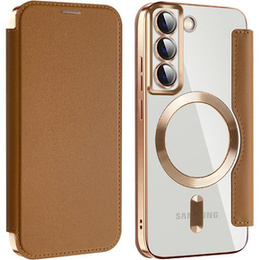 Cu clapetă pentru Samsung Galaxy S22 5G, RFID Wallet MagSafe CamShield, maro