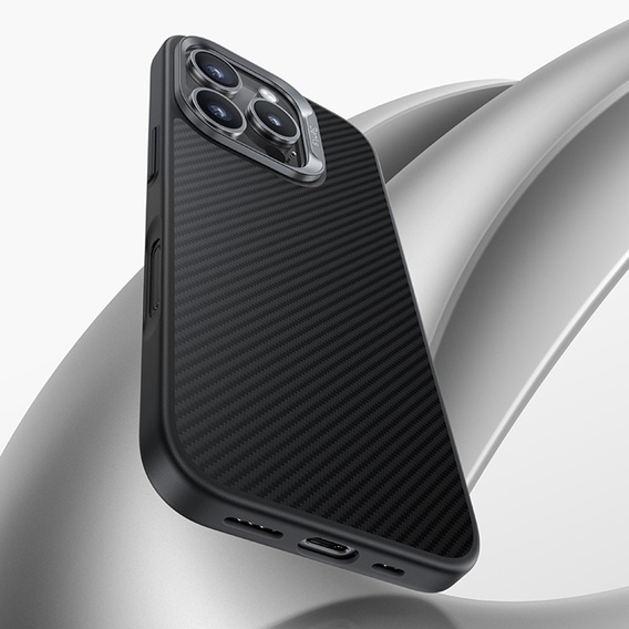 Carcasa BENKS Kevlar pentru iPhone 16 Pro Max, pentru MagSafe, Carbon Fiber, negru
