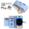 Cu clapetă pentru iPhone 14 Pro, Wallet Zipper Pocket, albastru