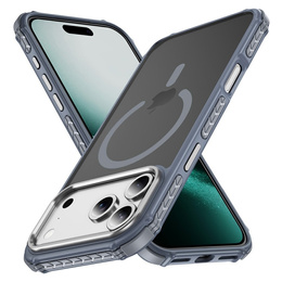 Carcasă Matt pentru iPhone 17 Pro, blindată, pentru MagSafe, fumurie cu margini gri