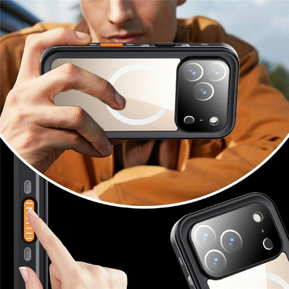 Husă pentru iPhone 17 Pro, impermeabilă IP68, SHELLBOX MagSafe, negru