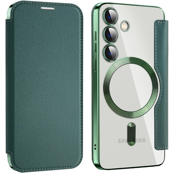 Cu clapetă pentru Samsung Galaxy S24, RFID Wallet MagSafe CamShield, verde