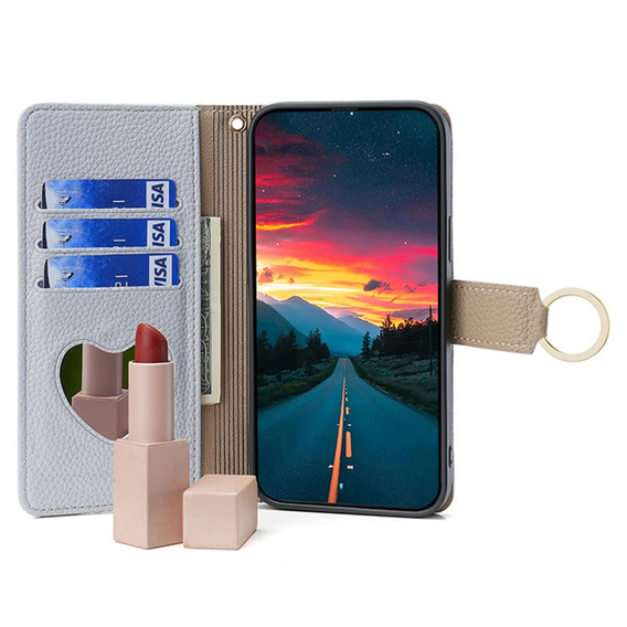 Carcasă flip pentru Xiaomi Redmi 13C / Poco C65, Wallet Zipper Pocket, cu oglindă, albastru