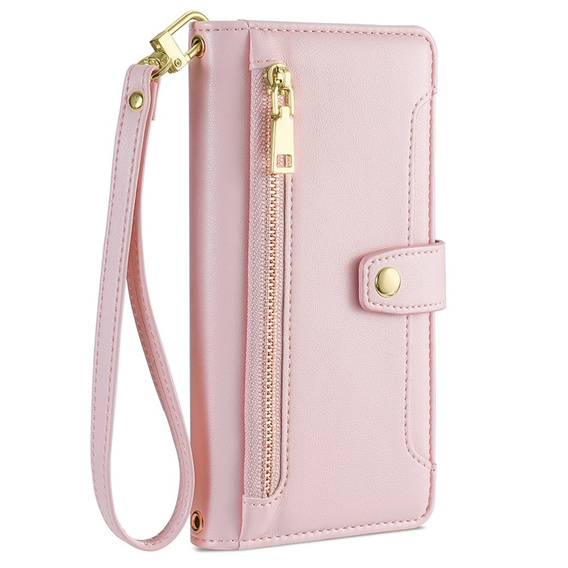 Cu clapetă pentru Xiaomi Poco F6 Pro, Wallet Zipper Pocket, roz