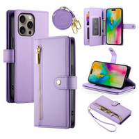 Cu clapetă pentru iPhone 16 Pro, Wallet Zipper Pocket, violet