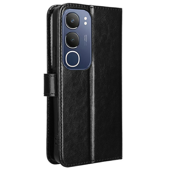 Cu clapetă pentru Vivo Y19s, Crazy Horse Wallet, negru