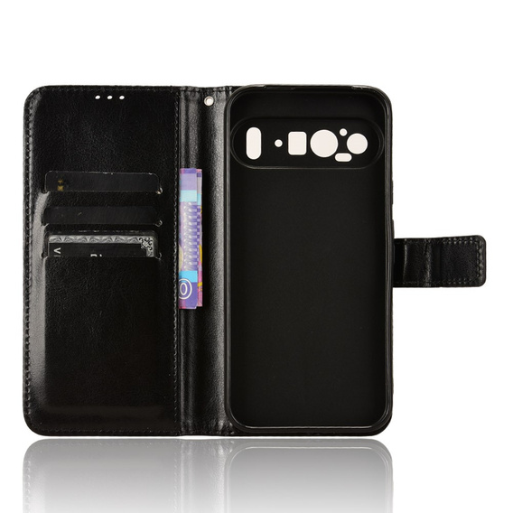 Cu clapetă pentru Google Pixel 9 Pro XL, Crazy Horse Wallet, negru