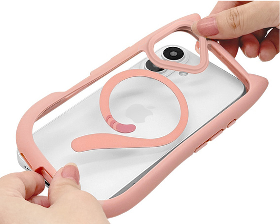 Husă pentru iPhone 16, pentru MagSafe, Cute Cat, roz + sticlă pentru ecran