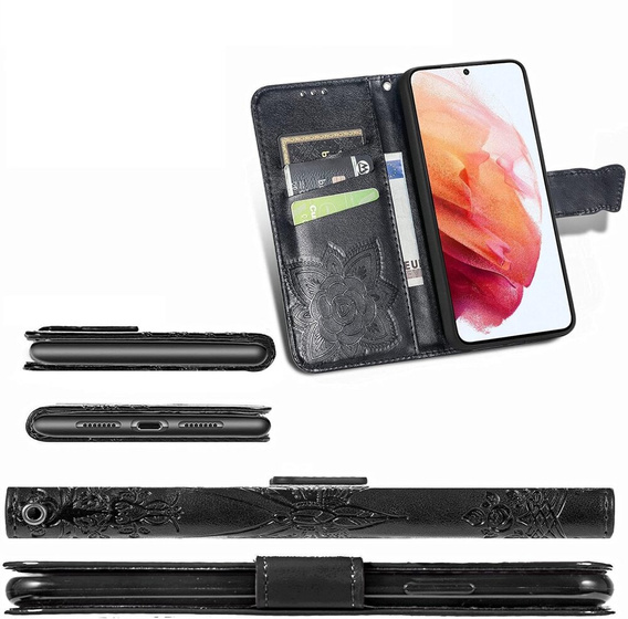 Cu clapetă pentru Motorola Moto E14, Butterfly, negru