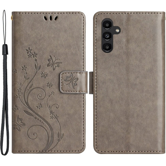 Cu clapetă pentru Samsung Galaxy S23 FE, Butterfly, gri