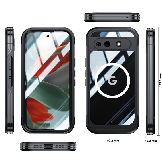 Husă rezistentă la șocuri cu sticlă, pentru MagSafe pentru Google Pixel 10a, negru