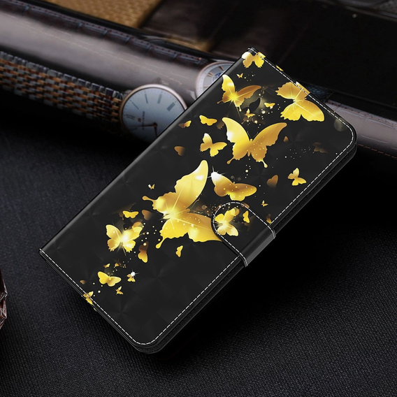 Cu clapetă pentru Oppo A17, Wallet, Butterflies de aur