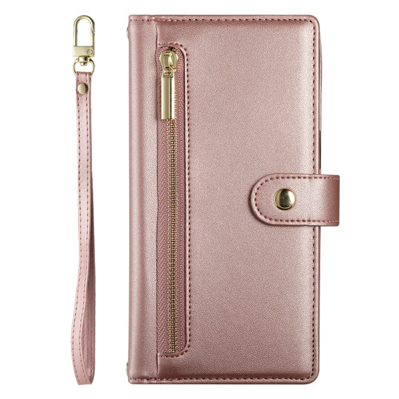 Cu clapetă pentru Oppo Reno 13F 5G, Wallet Zipper Pocket, roz