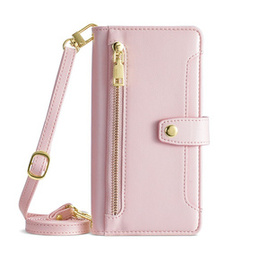 Cu clapetă pentru iPhone 15 Pro Max, Wallet Zipper Pocket, roz