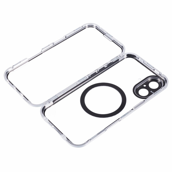 Carcasa Magnetic Dual Glass MagSafe pentru iPhone 16, de argint
