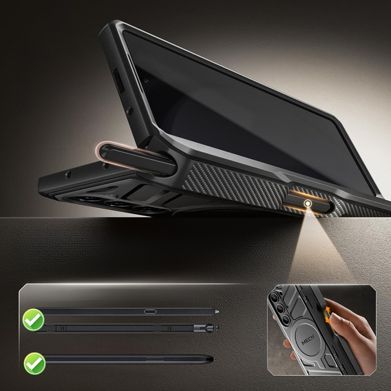 Carcasă pentru Samsung Galaxy S24 Ultra, seria Tongate MECH cu suport, negru
