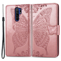 Cu clapetă pentru Xiaomi Redmi 9, Butterfly, roz rose gold