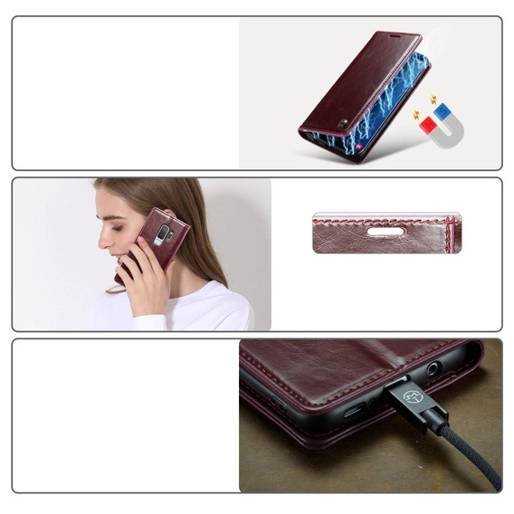 Carcasă flip CASEME pentru Samsung Galaxy S9+ Plus, Waxy Textured, roșu
