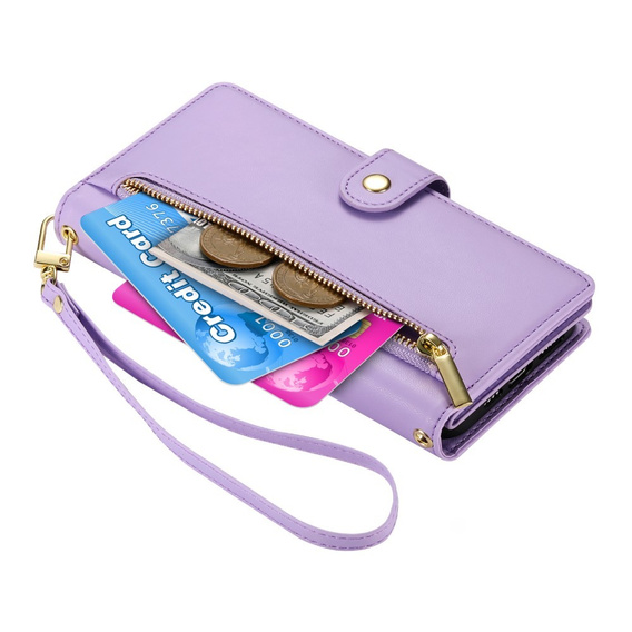 Cu clapetă pentru Samsung Galaxy A36 5G, Wallet Zipper Pocket, violet