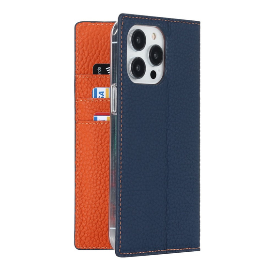 Cu clapetă pentru iPhone 15 Pro, Litchi Skin Grain, albastru închis