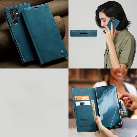 Husa CASEME pentru Samsung Galaxy S22 Ultra, Leather Wallet Case, verde