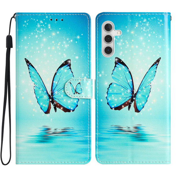 Cu clapetă pentru Samsung Galaxy A25 5G, Wallet, Butterfly, albastru + sticlă 9H