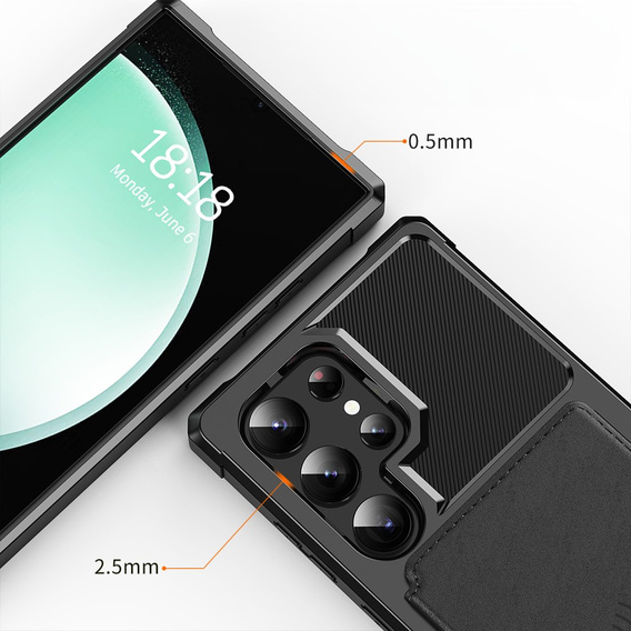 Husa pentru Samsung Galaxy S25 Ultra, Card Holder Kickstand, negru