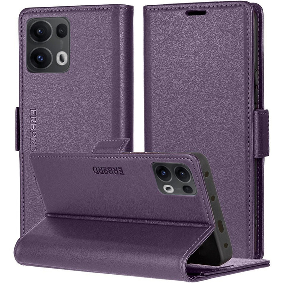 Husă pentru Oppo Reno 13 Pro, ERBORD Glossy Litchi, portofel cu clapetă, violet