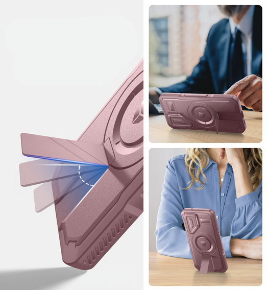 Husă blindată pentru Samsung Galaxy S25, Dexnor CamProtect MagSafe, roz (Două rame)