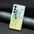 Cu clapetă pentru Samsung Galaxy S23 FE, Wallet, Feather albastru / galben