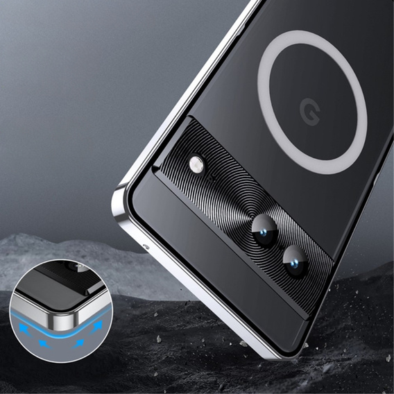 Carcasă de protecție pentru camera foto pentru Google Pixel 8, CamShield MagSafe, transparent / argintiu