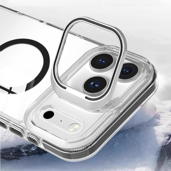 Husă pentru iPhone 17 Pro, pentru MagSafe, cu suport, transparentă cu inserții negre