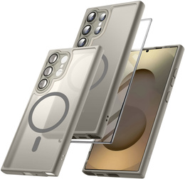 Husă pentru Samsung Galaxy S25 Ultra, pentru MagSafe, ERBORD Matt Case, gri titan + sticlă pentru ecran