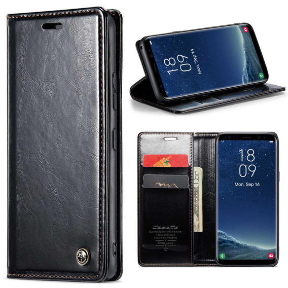 Carcasă flip CASEME pentru Samsung Galaxy S8+ Plus, Waxy Textured, negru