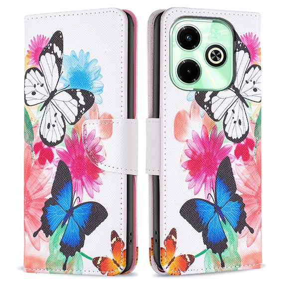 Cu clapetă pentru Infinix Hot 40i, Wallet, Butterflies alb