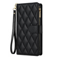 Husă cu clapetă pentru Samsung Galaxy A56 5G, Rhombus Crossbody Leather, negru