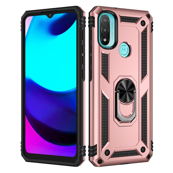 Husă blindată pentru Motorola Moto E20/E30/E40, Nox Case Ring, roz rose gold