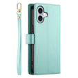 Cu clapetă pentru iPhone 16, Wallet Zipper Pocket, verde