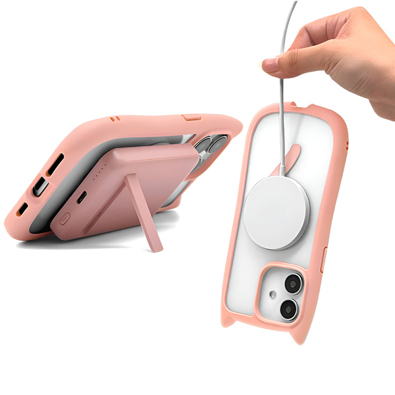 Husă pentru iPhone 11, pentru MagSafe, Cute Cat, roz + sticlă pentru ecran